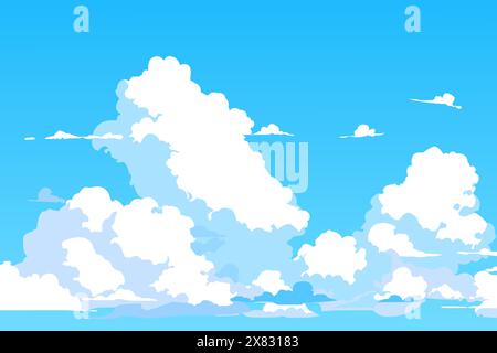 Vecteur nuages de ciel bleu. Style animé épuré. Conception de l'arrière-plan. Illustration de Vecteur