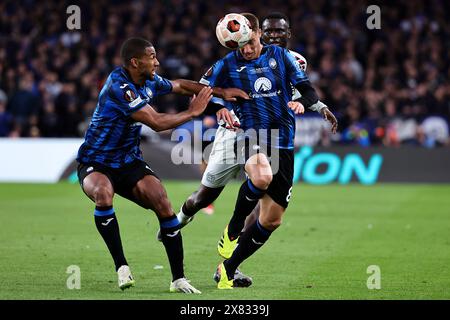 Dublin, République d'Irlande. 22 mai 2024. Isak Hien, Mario Pasalic d'Atalanta BC et Victor Boniface de Bayer Leverkusen lors de la finale de l'Europa League 2023/2024 entre Atalanta BC et Bayer Leverkusen au stade Dublin Arena de Dublin (République d'Irlande), le 22 mai 2024. Crédit : Insidefoto di andrea staccioli/Alamy Live News Banque D'Images