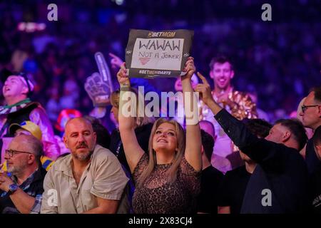 Sheffield, Royaume-Uni. 16 mai 2024. Sheffield Wednesday WAWAW poster pendant la BetMGM premier League Darts 2024, nuit 16, Sheffield à Utilita Arena, Sheffield, Angleterre, Royaume-Uni le 16 mai 2024 crédit : Every second Media/Alamy Live News Banque D'Images