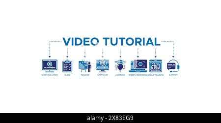Concept d'illustration vectorielle d'icône de bannière de tutoriel vidéo Illustration de Vecteur
