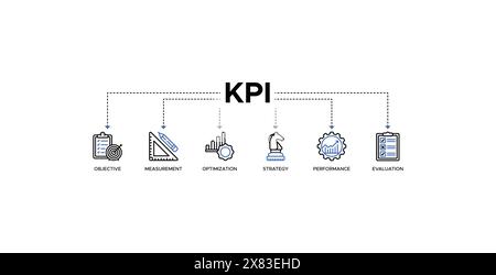 Concept d'illustration vectorielle d'icône de bannière KPI pour indicateur de performance clé dans les métriques commerciales Illustration de Vecteur