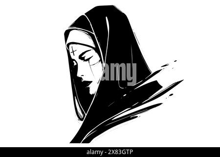 Femme nonne esquisse logotype dans un style rétro. Illustration vectorielle de style gravé. Illustration de Vecteur