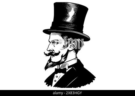 Portrait classique d'un gentleman victorien en illustration vectorielle de style gravé. Illustration de Vecteur