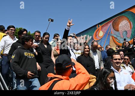 Tijuana, basse Californie, Mexique. 22 mai 2024. Le candidat mexicain de longue date à la présidentielle du Parti du mouvement des citoyens (MC), Jorge Alvarez Maynez, a fait campagne à Tijuana, en basse-Californie, au Mexique, pour obtenir le vote des jeunes sur le campus de l'Université CETYS le mercredi 22 mai 2024. (Crédit image : © Carlos A. Moreno/ZUMA Press Wire) USAGE ÉDITORIAL SEULEMENT! Non destiné à UN USAGE commercial ! Banque D'Images