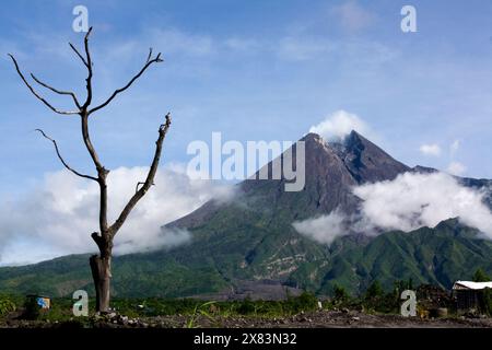 Le mont Merapi, un volcan en forme de cône et le plus actif en Indonésie. A une hauteur de 2968 mètres. Banque D'Images