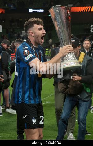 Dublin, Irlande. 22 mai 2024. Matteo Ruggeri d'Atalanta célèbre la victoire après l'UEFA Europa League, finale de football entre Atalanta BC et Bayer Leverkusen le 22 mai 2024 au stade Aviva de Dublin, Irlande - photo Jean Catuffe/DPPI crédit : DPPI Media/Alamy Live News Banque D'Images