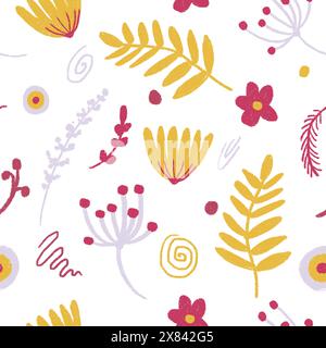 Motif sans couture de fleurs folkloriques, éléments dessinés à la main Banque D'Images