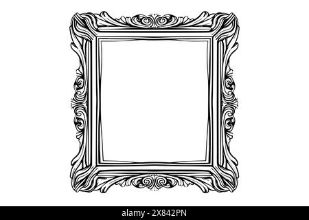 Miroir vintage royal gravé pour le design décoratif. Vecteur dessiné à la main. Illustration de Vecteur