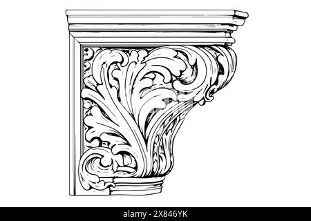 Moulage baroque vintage : Fringe en stuc orné dans un élément vectoriel de style victorien classique. Illustration de Vecteur