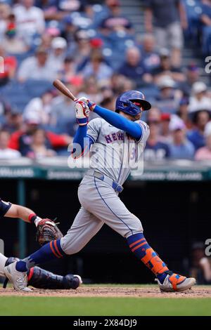 CLEVELAND, OH - 22 MAI : Brandon Nimmo (9 ans), survolteur des mets de New York, lors d'un match MLB contre les Guardians de Cleveland le 22 mai 2024 au progressive Field à Cleveland, Ohio. (Photo de Joe Robbins/image du sport) Banque D'Images