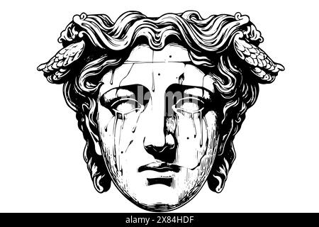 Mythologie antique dans l'art moderne de la tête : illustration vectorielle d'un visage de statue grecque. Illustration de Vecteur