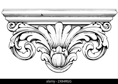 Collection décorative baroque vintage : illustrations vectorielles d'éléments d'ornement architectural classique. Illustration de Vecteur