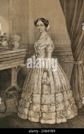 Marie de Saxe-Altenbourg (1818-1907). Reine consort de Hanovre par son mariage en 1843 avec le roi George V de Hanovre (1819-1878). Portrait. Dessin de M. Iglesias. Lithographie de J. Donón. Reyes Contemporáneos (Rois contemporains). Volume III publié à Madrid, 1854. Banque D'Images