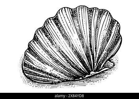 Coquille gravée dans le style dessiné à la main sur fond blanc. Esquisse vectorielle. Illustration de Vecteur