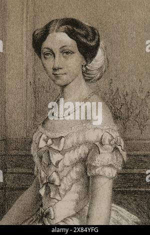 Marie de Saxe-Altenbourg (1818-1907). Reine consort de Hanovre par son mariage en 1843 avec le roi George V de Hanovre (1819-1878). Portrait. Dessin de M. Iglesias. Lithographie de J. Donón. Reyes Contemporáneos (Rois contemporains). Volume III publié à Madrid, 1854. Banque D'Images