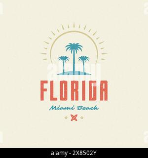 Conception de slogan de typographie d'étiquette ou de badge de vacances d'été pour l'illustration vectorielle d'affiche ou de carte de voeux. Symbole de palmier. Illustration de Vecteur