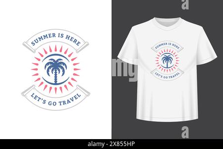 Citation d'été ou dicton peut être utilisé pour t-shirt, tasse, carte de voeux, superpositions de photos, impressions de décor et affiches. L'été est là, lâchons-nous le message de voyage, v Illustration de Vecteur