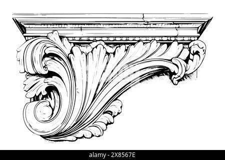 Moulage baroque vintage : Fringe en stuc orné dans un élément vectoriel de style victorien classique. Illustration de Vecteur