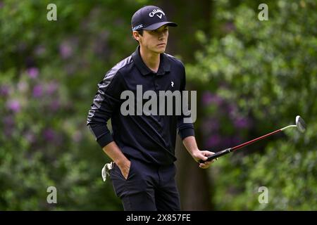 Schilde, Belgique. 23 mai 2024. Le belge Matthis Besard photographié lors de la première manche (1/4) du tournoi de golf Soudal Open DP World Tour 2024, à Schilde, jeudi 23 mai 2024. Le Soudal Open 2024 se déroule du 23 au 26 mai au Rinkven Golf Club de Schilde. BELGA PHOTO DIRK WAEM crédit : Belga News Agency/Alamy Live News Banque D'Images