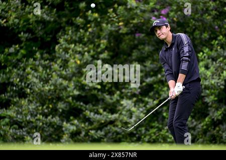 Schilde, Belgique. 23 mai 2024. Le belge Matthis Besard photographié lors de la première manche (1/4) du tournoi de golf Soudal Open DP World Tour 2024, à Schilde, jeudi 23 mai 2024. Le Soudal Open 2024 se déroule du 23 au 26 mai au Rinkven Golf Club de Schilde. BELGA PHOTO DIRK WAEM crédit : Belga News Agency/Alamy Live News Banque D'Images