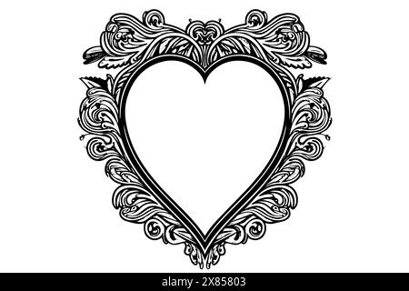 Dessin à l'encre dessiné à la main de cadre photo rétro en forme de coeur. Illustration vectorielle. Illustration de Vecteur