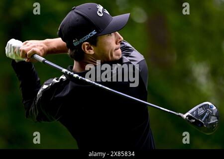 Schilde, Belgique. 23 mai 2024. Le belge Matthis Besard photographié lors de la première manche (1/4) du tournoi de golf Soudal Open DP World Tour 2024, à Schilde, jeudi 23 mai 2024. Le Soudal Open 2024 se déroule du 23 au 26 mai au Rinkven Golf Club de Schilde. BELGA PHOTO DIRK WAEM crédit : Belga News Agency/Alamy Live News Banque D'Images