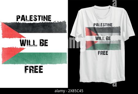 Un design de t-shirt blanc avec le drapeau palestinien et la Palestine sera écrit gratuitement en lettres noires. Illustration de Vecteur