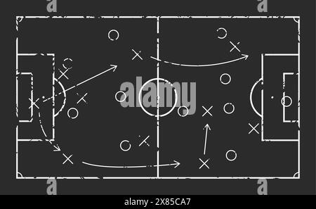 Schéma tactique pour l'équipe de football, tirage à la craie à bord. Vecteur de jeu de construction, plan, stratégie de sport de régime, tableau noir d'équipe tactique, football, défense Illustration de Vecteur