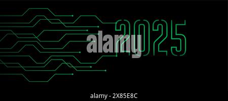 Bannière de technologie verte 2025 circuit imprimé électronique illustration vectorielle numérique EPS10 Illustration de Vecteur