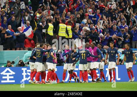 Doha, Qatar. 10e. Décembre 2022. La France célèbre le score lors du match entre France vs Angleterre, quarts de finale, Coupe du monde de la FIFA Qatar 2022. Banque D'Images