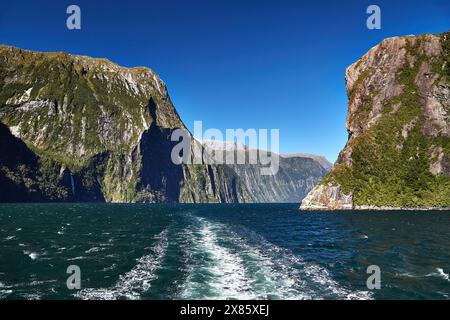 Paysage dans le Fiordland de Nouvelle-Zélande, Milford Sound Banque D'Images