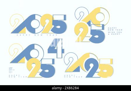 Plusieurs modèles pour le nouvel an numéros 2025. Avec différentes courbes et positions et avec différentes significations. conception premium de vecteur de nouvel an 2025. Illustration de Vecteur