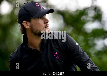 Schilde, Belgique. 23 mai 2024. Le belge Thomas Pieters en action lors du premier tour (1/4) du tournoi de golf Soudal Open DP World Tour 2024, à Schilde, jeudi 23 mai 2024. Le Soudal Open 2024 se déroule du 23 au 26 mai au Rinkven Golf Club de Schilde. BELGA PHOTO DIRK WAEM crédit : Belga News Agency/Alamy Live News Banque D'Images