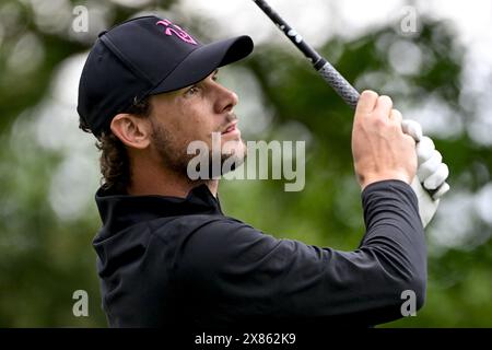 Schilde, Belgique. 23 mai 2024. Le belge Thomas Pieters en action lors du premier tour (1/4) du tournoi de golf Soudal Open DP World Tour 2024, à Schilde, jeudi 23 mai 2024. Le Soudal Open 2024 se déroule du 23 au 26 mai au Rinkven Golf Club de Schilde. BELGA PHOTO DIRK WAEM crédit : Belga News Agency/Alamy Live News Banque D'Images