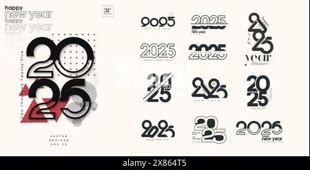 Bonne année 2025 Set Design. conception du logo 2025. 2025 set design pour le calendrier 2025, l'affiche et la conception de publication de médias sociaux. Illustration de Vecteur