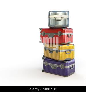 bagages empilés colorés voyage de fond isolé, vacances, concept d'aventure Banque D'Images