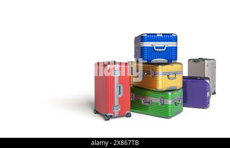 ensemble vibrant valises de tailles variées voyage de fond blanc isolé Banque D'Images
