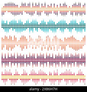 Ensemble de vecteurs d'ondes sonores. EGALISEUR audio. Ondes sonores et audio isolées sur fond blanc. Illustration de Vecteur