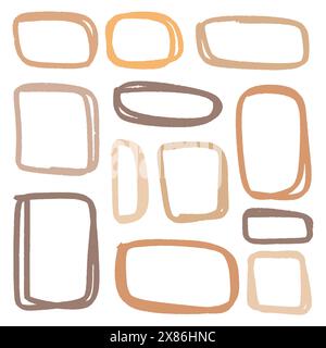 Ensemble d'éléments de conception grunge dessinés à la main colorés. Cadres de brosse à dessiner à la main. Illustration de Vecteur