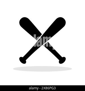 Icône de batte de baseball. Battes de baseball croisées et plates. Illustration de Vecteur