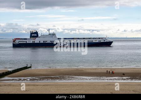 Le cargo Begonia Seaways de DFDS, chargé de remorques et de voitures neuves, quitte le Westerschelde pour rejoindre la mer du Nord, près de Zoutelande, pays-Bas Banque D'Images