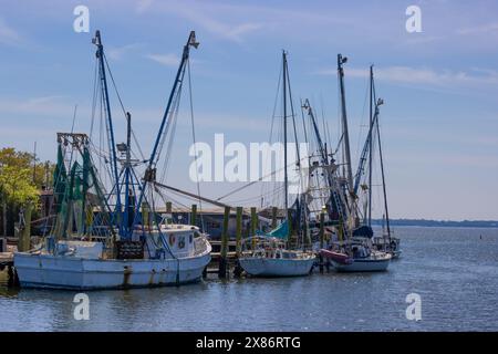 Bateaux amarrés au Shem Creek Park à Mount Pleasant, Caroline du Sud, États-Unis. Banque D'Images