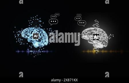 Deux IA se parlent. Conversation entre deux cerveaux d'intelligence artificielle virtuelle. Modèle interactif d'IA conversationnel. Banque D'Images