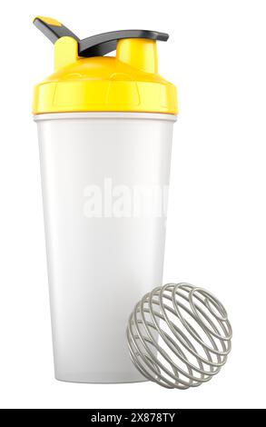 Protein Shaker avec mélange de boules de printemps, rendu 3D isolé sur fond blanc Banque D'Images