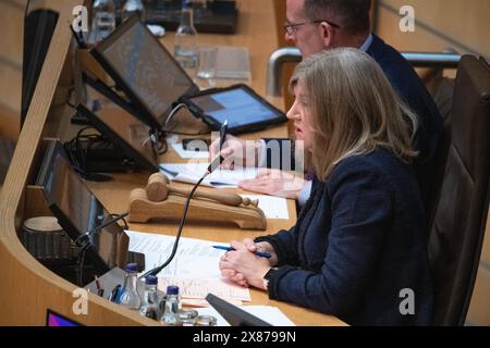 Édimbourg, Royaume-Uni. 23 mai 2024. SUR LA PHOTO : scènes de la session hebdomadaire des questions des premiers ministres (FMQ) à l'intérieur du couloir et de la salle de débat du Parlement écossais a Holyrood à Édimbourg. Crédit : Colin d Fisher crédit : Colin Fisher/Alamy Live News Banque D'Images