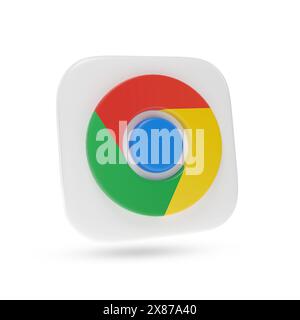 Buenos Aires, Argentine ; 5 mai 2024 : logo Google Chrome en trois dimensions isolé sur fond blanc. illustration 3d. Banque D'Images