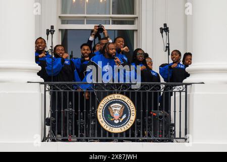 Washington, Vereinigte Staaten. 23 mai 2024. La chorale de l’Université Howard préforme alors que William Ruto, président du Kenya, participe à une visite officielle d’État à la Maison Blanche avec le président Joe Biden le jeudi 23 mai 2024. Crédit : Aaron Schwartz/CNP/dpa/Alamy Live News Banque D'Images