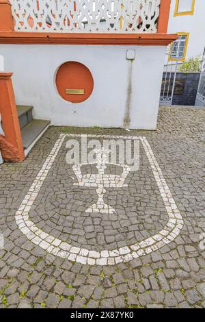 Vila de Sao Sebastiao, Terceira, Açores, Portugal. Mosaïque pavée à Sao Sebastiao. Banque D'Images