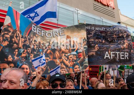 Phoenix Cinema, Londres, Royaume-Uni. 23 mai 2024. Des partisans pro-israéliens et des habitants de la région défendant le cinéma Phoenix, East Finchley, suite à un acte de vandalisme après que des militants pro-palestiniens ont pulvérisé sur l'avant du bâtiment le message "dites non au lavage d'art" en peinture rouge, S'opposant à ce que le cinéma montre un film documentaire sur le massacre du festival Nova par des terroristes du Hamas. Crédit : Amanda Rose/Alamy Live News Banque D'Images