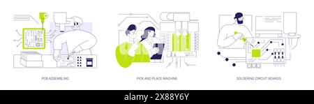 Fabrication de dispositifs électroniques illustrations vectorielles abstraites de concept. Illustration de Vecteur